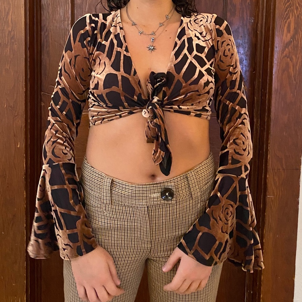 Fun tie front disco crop top